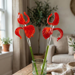Red Glass Flowers, Glass Iris, Glass Flower Bouquet, Mothers Day Gifts, Spring Decor, Long Stem Glass Flowers, Desk Decor, Forever Flowers