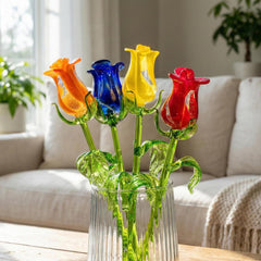 Glass Flower Bouquet - Blown Glass Flowers Rose - Blown Glass Flowers - Glass Rose - Mothers Gift for Her