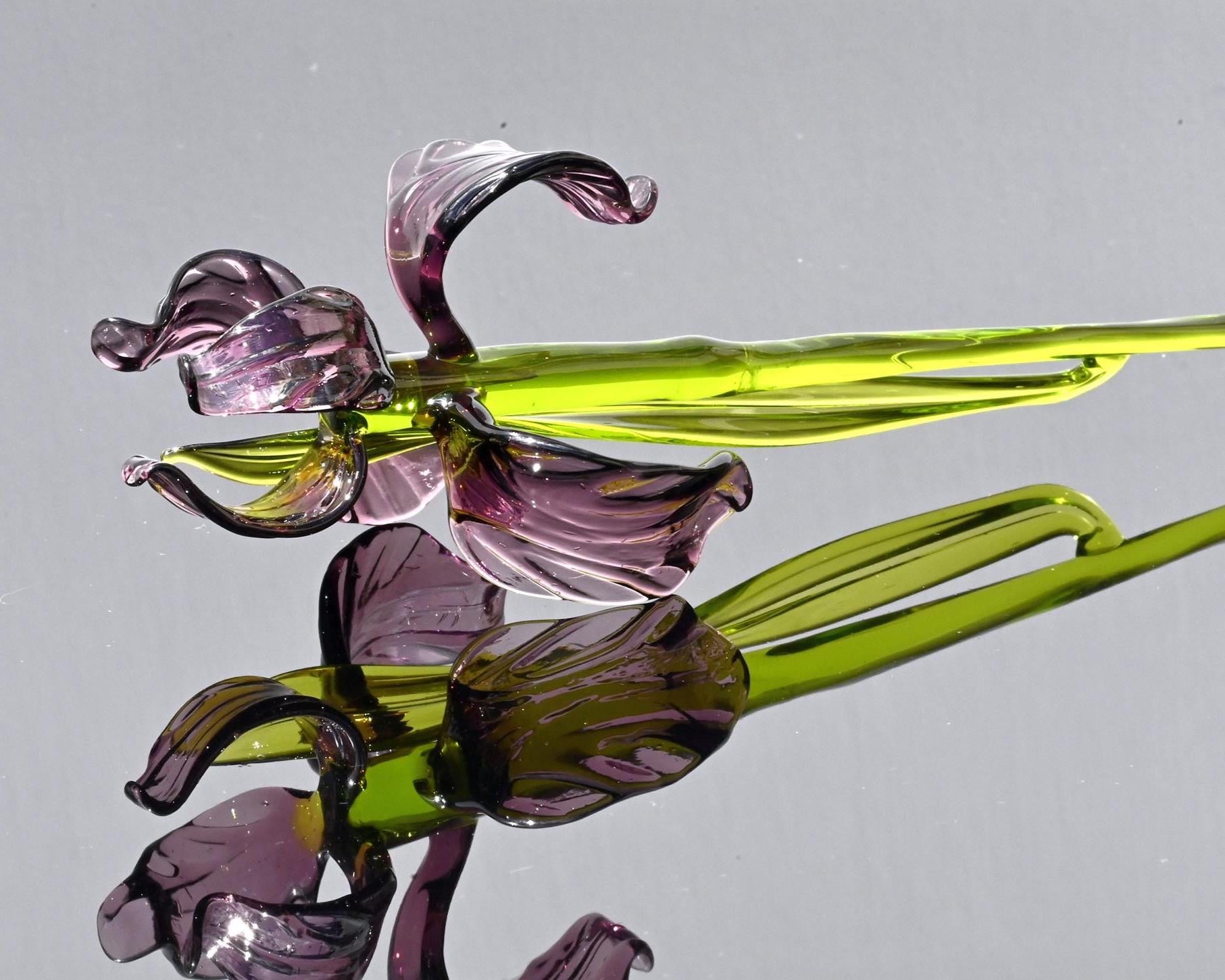 Glass Iris Flower, Glass Birth Month Flower, February Birth Flower Gift, Glass Flowers Bouquet, Purple Iris, Birth Flower Bouquet Art