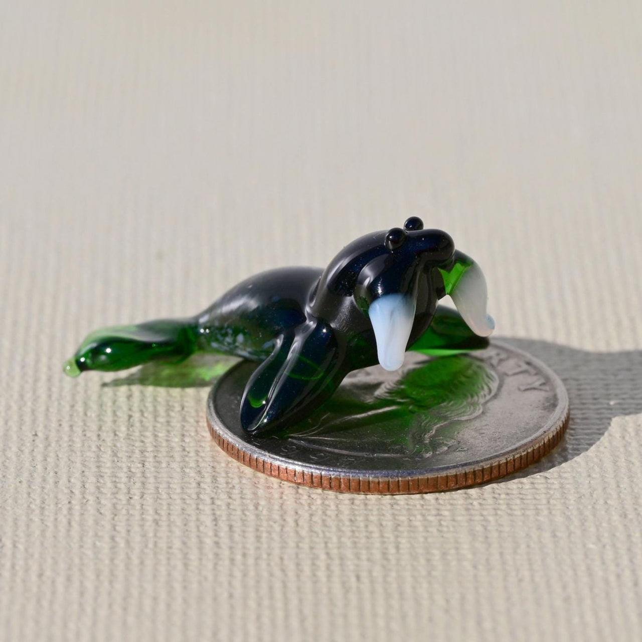 Tiny Glass Animals, Glass Walrus Figurine, Coastal Decor, Miniature Glass Animals, Ocean Art, Emerald Green, Sealife Gift, Glass Animal