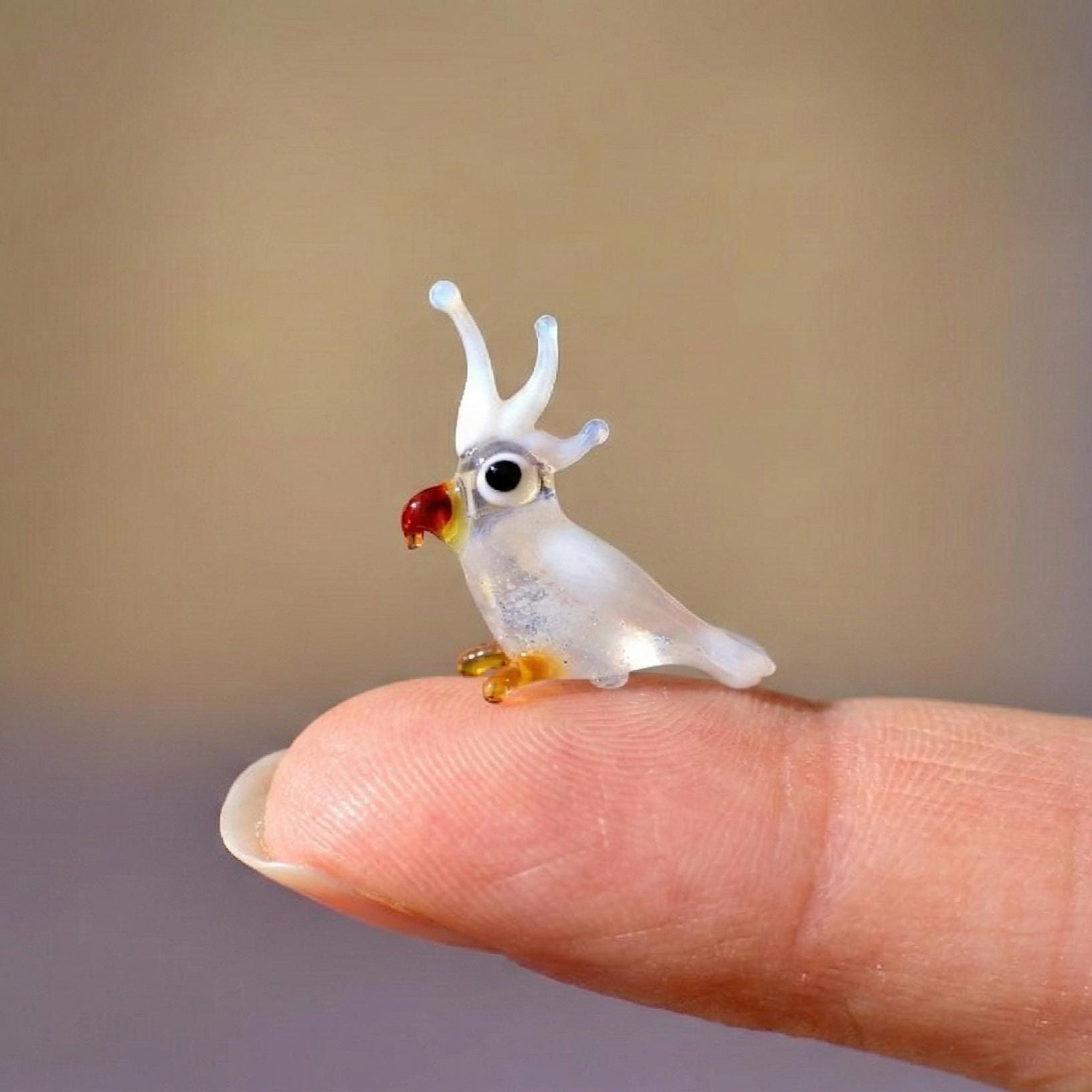 Cockatiel Figurine, Parrot, Tiny Glass Animals, Mini Cockatoo Figurine, Gift for Bird Lovers, Glass Bird Miniature, Blown Mini Glass Animals