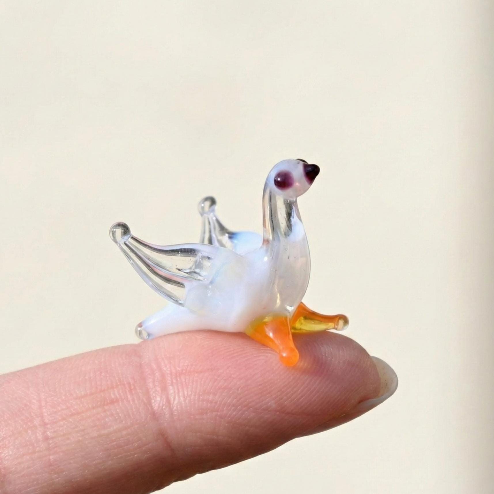 Mini Glass Bird Figurine - Tiny Glass Dove - Hand Blown Glass Bird - Whimsical Clear-White Bird Figurine