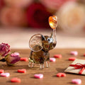 Handmade Brown Glass Elephant Figurine With Heart - Romantic Valentine’s Day Gift - Blown Glass Animal Desk Decor