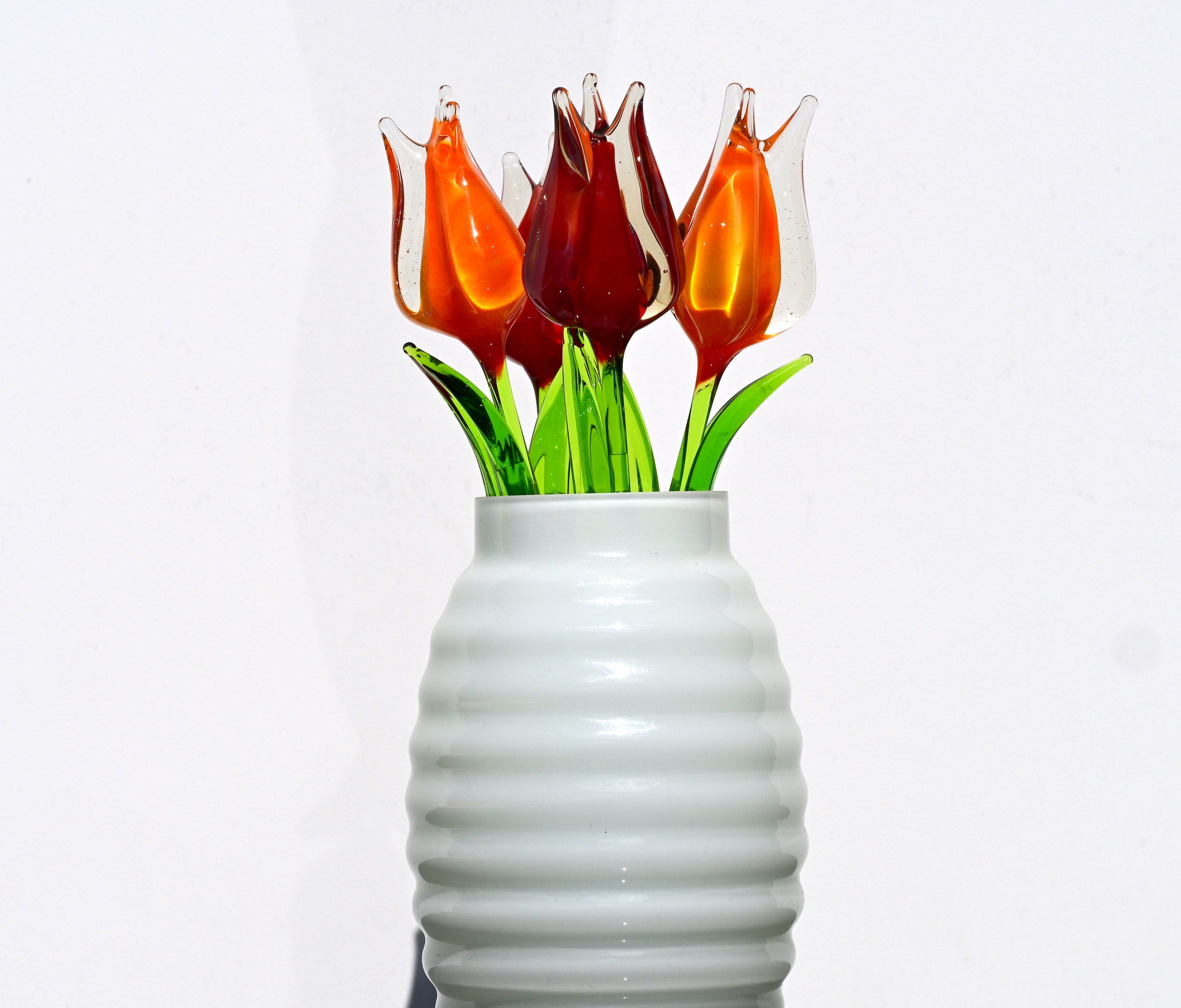 Glass Tulip Flowers, Blown Glass Flowers Bouquet - Glass Birth Month Flower - Tulip Glass Flowers with Stems - Mothers Day Gift for Her