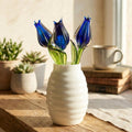 Glass Tulip Flowers, Glass Birth Month Flower - Cobalt Blue Glass Flowers Bouquet - Tulip Glass Flowers with Stems, Mothers Gift for Her