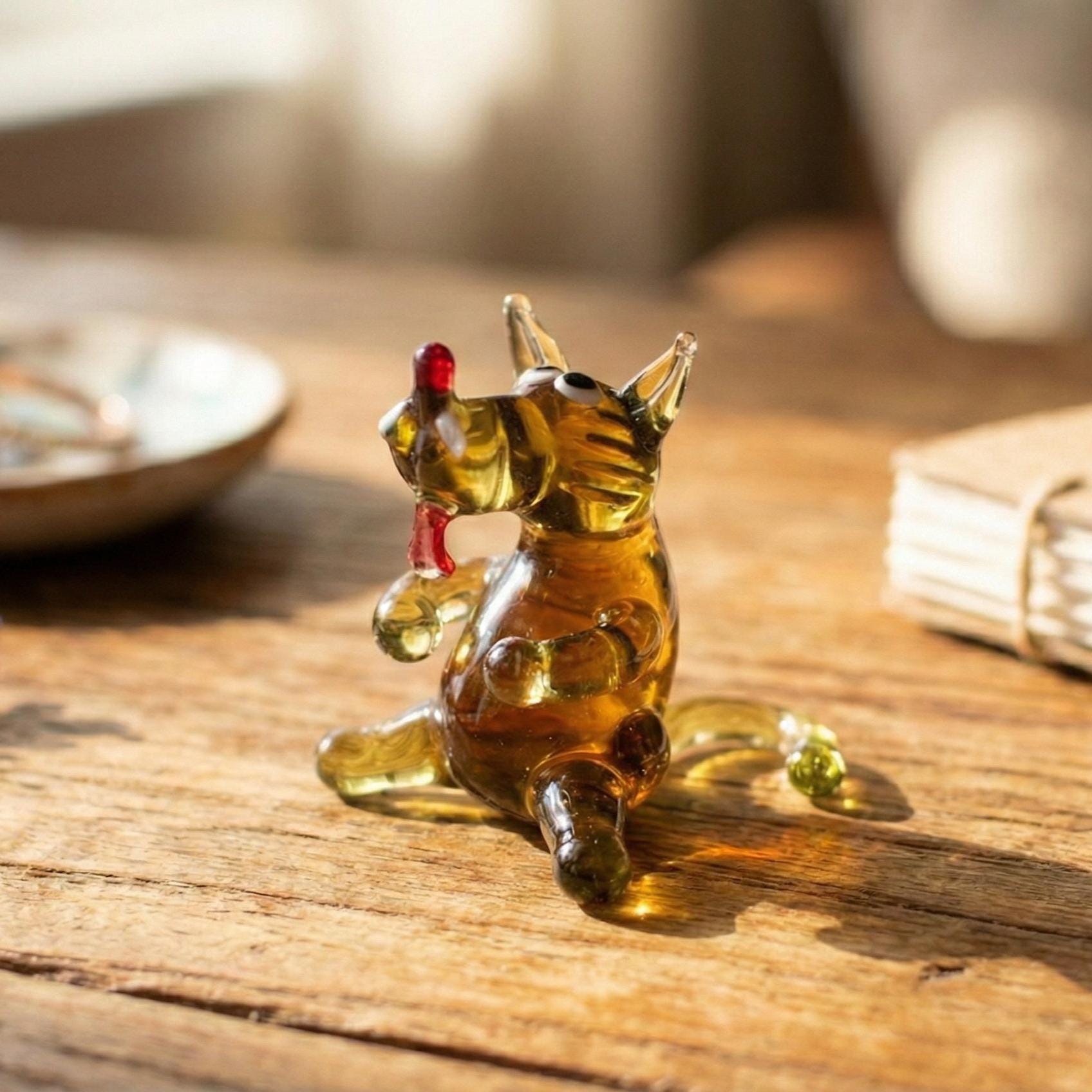 Tiny Glass Wolf Figurine - Miniature Glass Animal - Whimsical Handmade Sculpture