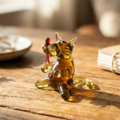 Tiny Glass Wolf Figurine - Miniature Glass Animal - Whimsical Handmade Sculpture