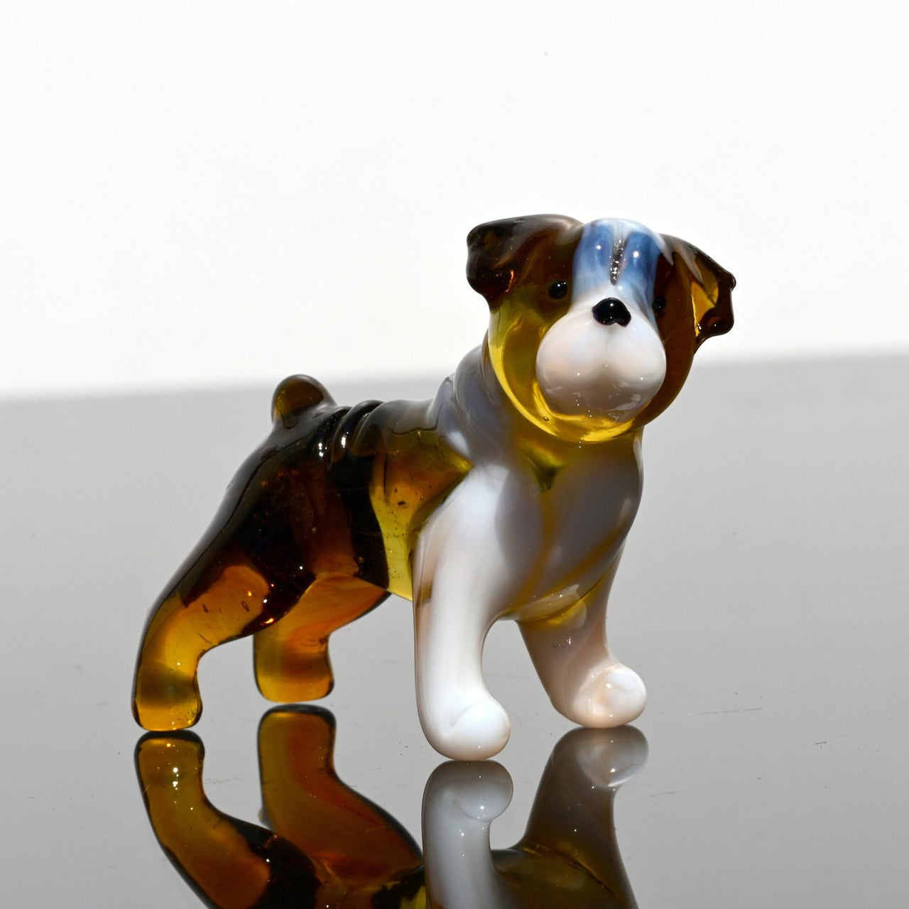 Glass English Bulldog, Dog Memorial Gift, English Bulldog Gifts, White & Amber Glass Dog, Blown Glass Animals, Bulldog Decor, Dog Figurine