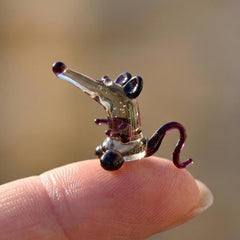 Lampwork Glass Rat Miniature: Tiny Grey Figurine, Whimsical Gift