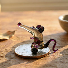 Lampwork Glass Rat Miniature: Tiny Grey Figurine, Whimsical Gift