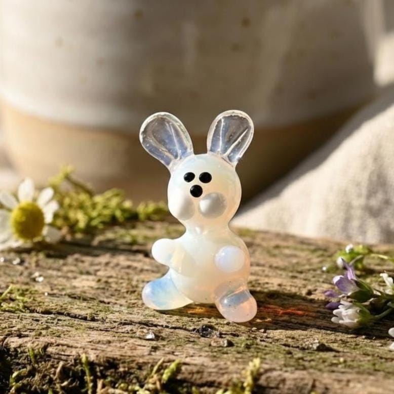 White Tiny Hand Blown Glass Bunny Figurine - Tiny Glass Animals - Easter Bunny Decor - Spring Decorations - Easter Gift