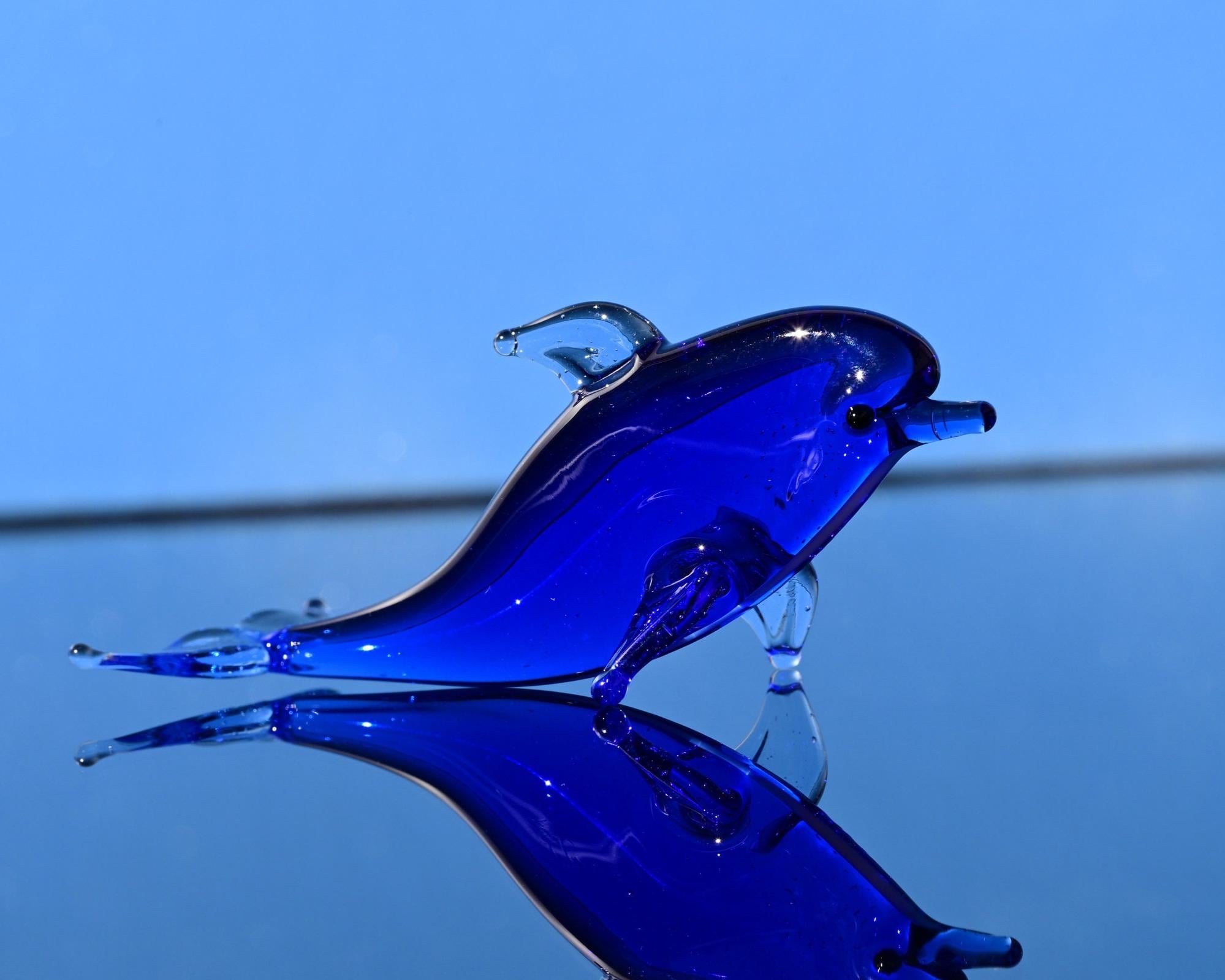 Tiny Glass Animals, Glass Dolphin figurine, Mini Glass Animals, Coastal Decor, Cobalt Blue Dolphin Gift, Miniature Glass Animals