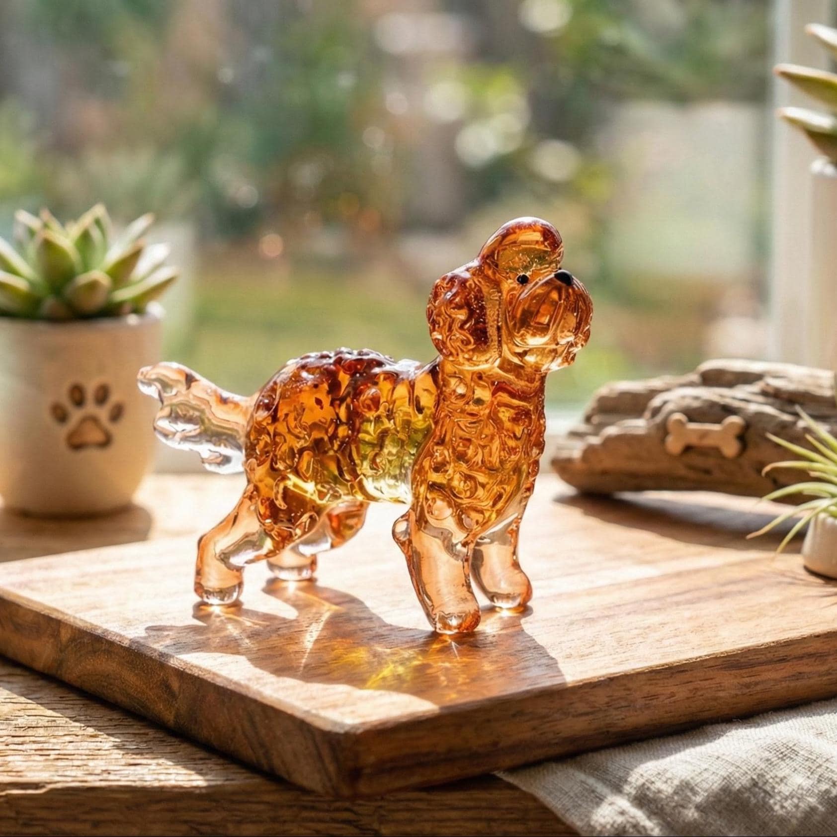 Amber Glass Golden Doodle Gifts, Labradoodle Decor, Poodle Figurine, Dog Memorial Gift, Glass Dog Art, Blown Glass Animals, Doodle Mom