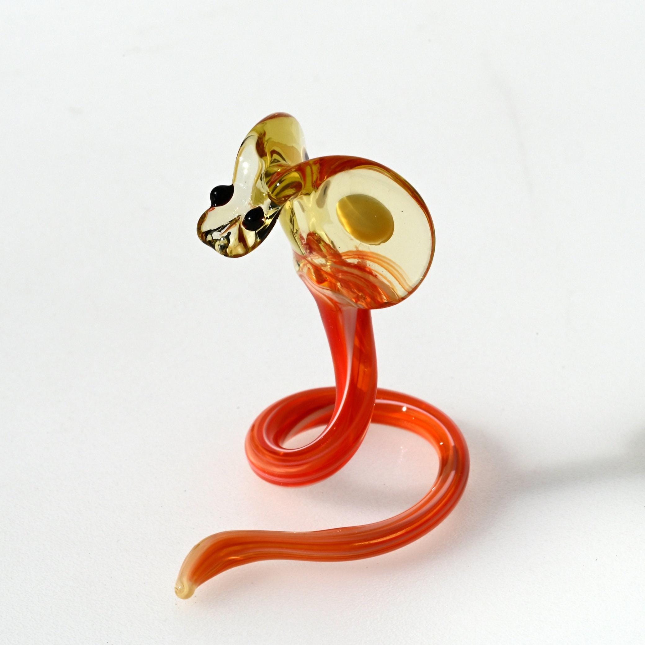 Snake Figurine Decor, Snake Art, Tiny Glass Animals, Glass Snake Cobra, Year of the Snake, Snake Charm, Miniature Glass Animals
