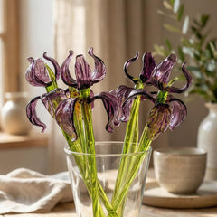 Glass Iris Flower, Glass Birth Month Flower, February Birth Flower Gift, Glass Flowers Bouquet, Purple Iris, Birth Flower Bouquet Art