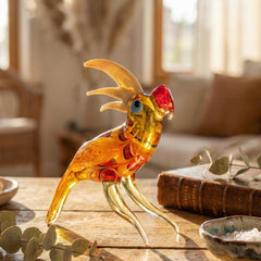 Orange Bird Sculpture, Parrot Figurine, Hand Blown Glass Bird, Gift for Bird Lovers, Bird Lover Gifts, Parakeet Art Glass, Spring Decor