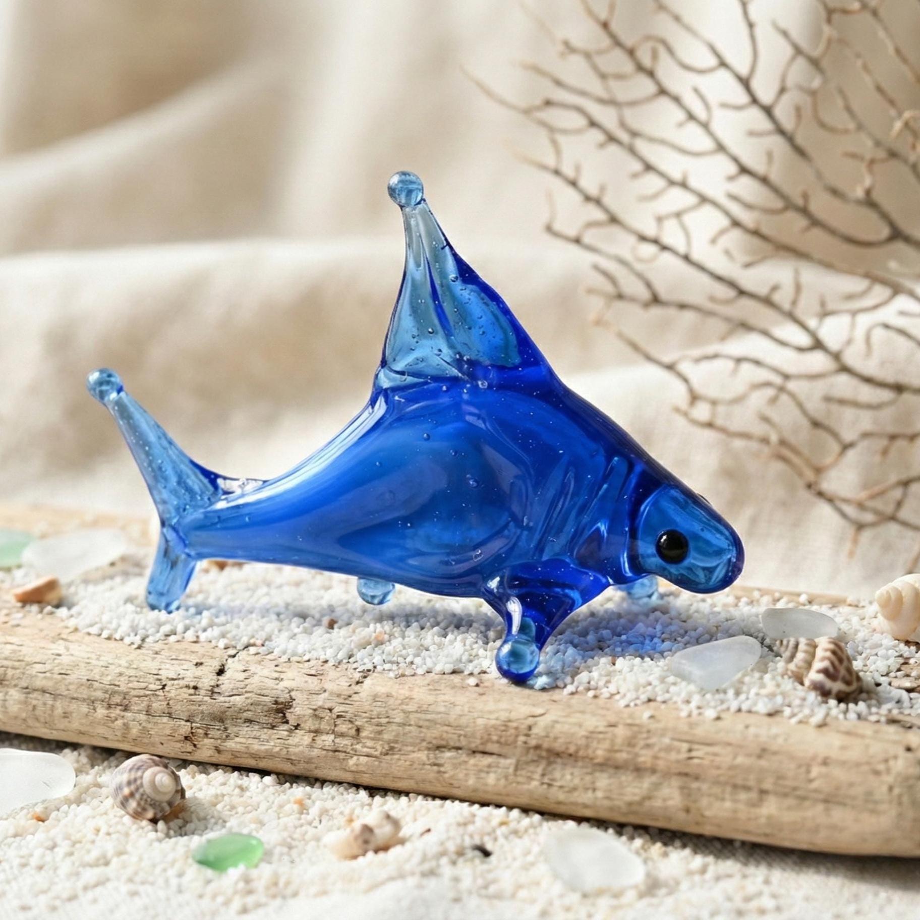 Shark Gifts, Shark Decor, Tiny Glass Animals, Shark, Glass Fish, Mini Glass Animals, Shark Art, Glass Animals, Shark Cake Topper