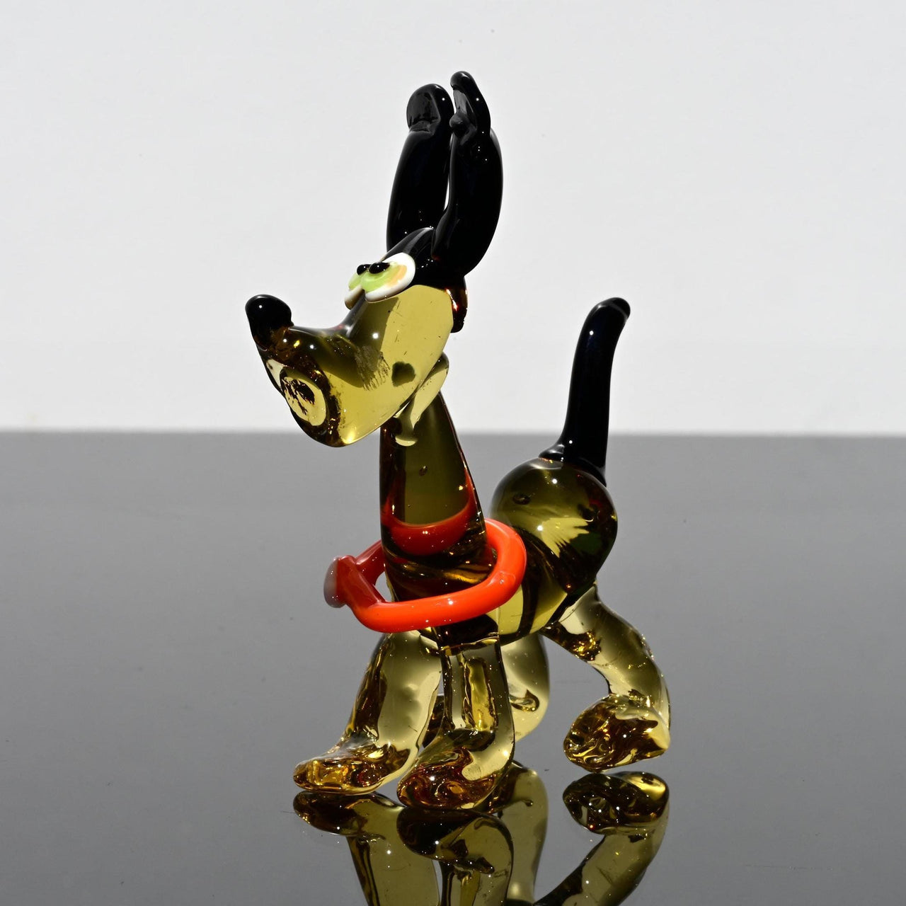 Whimsical Cartoon Dog Figurine, Dog Statue, Blown Glass Animals, Puppy, Dog Memorial Gift, Glass Dog, Hound Dog, Red Collar, Art