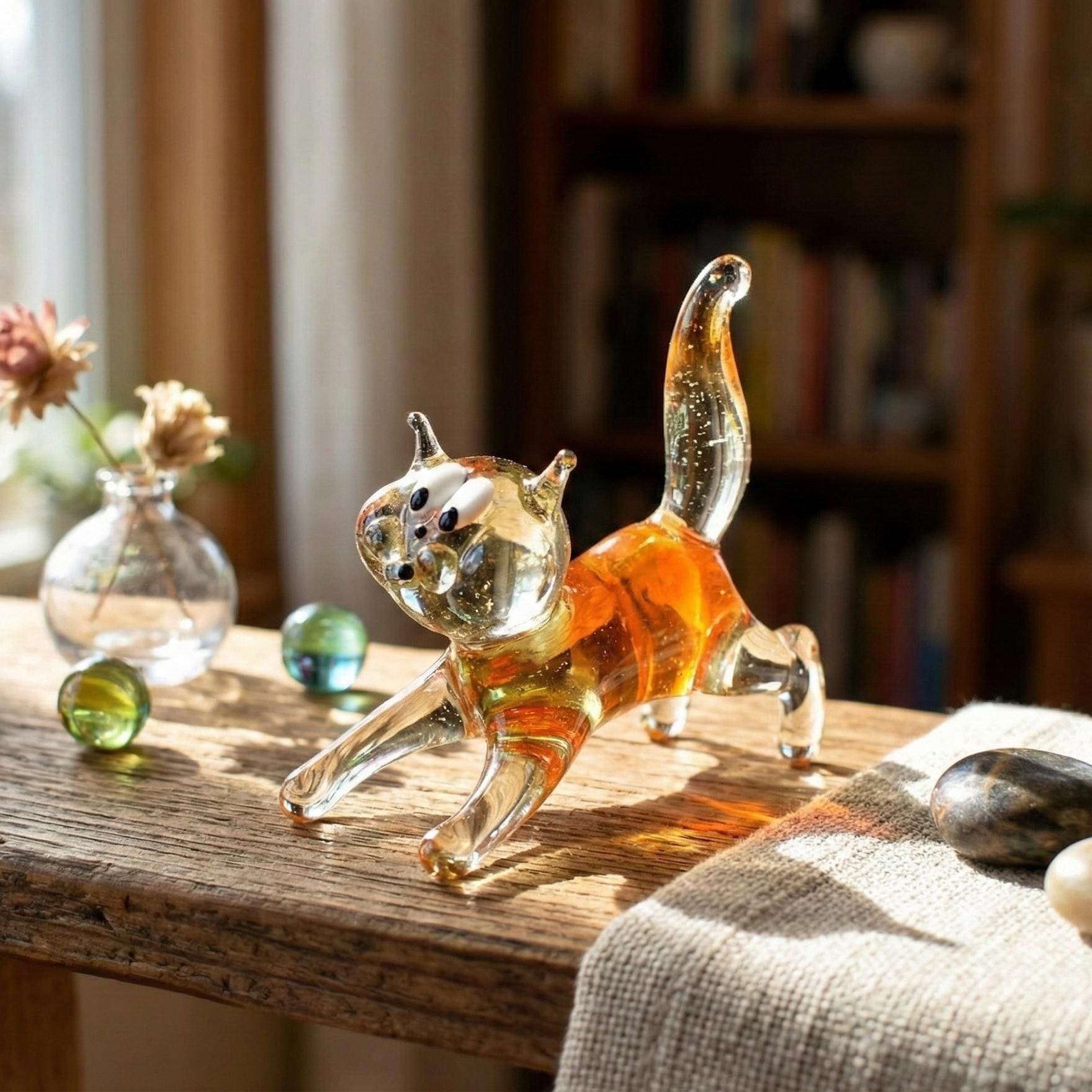 Orange Cat Gifts, Glass Cat Figurine, Orange Cat Art, Large Cat Statue, Glass Cat, Cat Figure, Cat Art, Glass Sculpture, Cats, Glass Animals