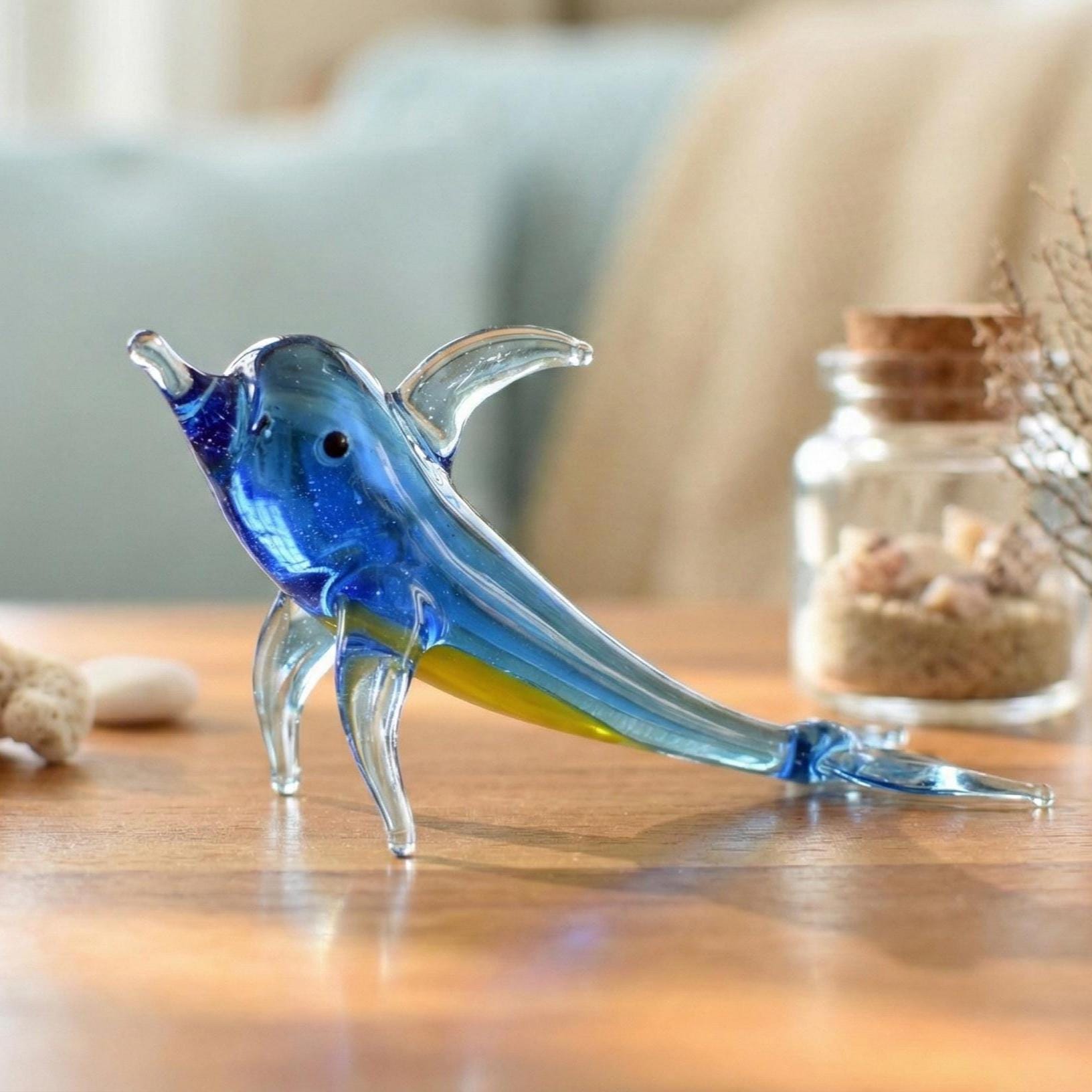 Glass Dolphin Figurine, Blue Coastal Decor, Beach House Decor, Murano Dolphin Gift, Blown Glass Animals, Tropical Decor, Ocean Art, Statue