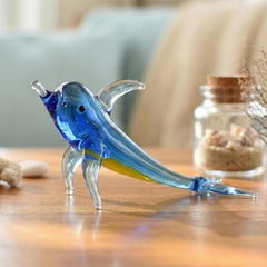 Glass Dolphin Figurine, Blue Coastal Decor, Beach House Decor, Murano Dolphin Gift, Blown Glass Animals, Tropical Decor, Ocean Art, Statue
