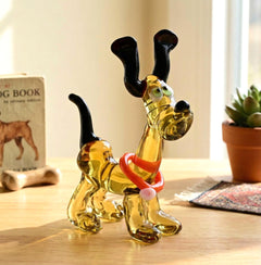 Whimsical Cartoon Dog Figurine, Dog Statue, Blown Glass Animals, Puppy, Dog Memorial Gift, Glass Dog, Hound Dog, Red Collar, Art