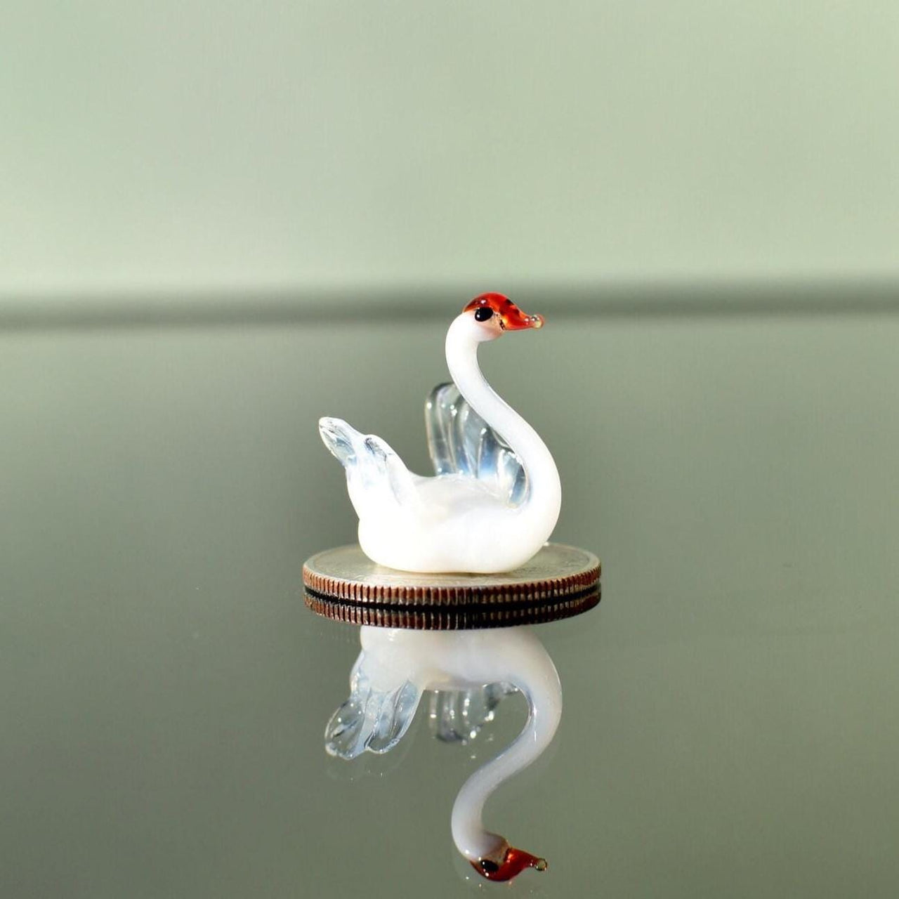 Black Swan, Swan Cake Topper, Tiny Glass Animals, Swan Figurine, Glass Swan, Swan Decor, Mini Glass Animals, Swan Gifts, Orange Beak