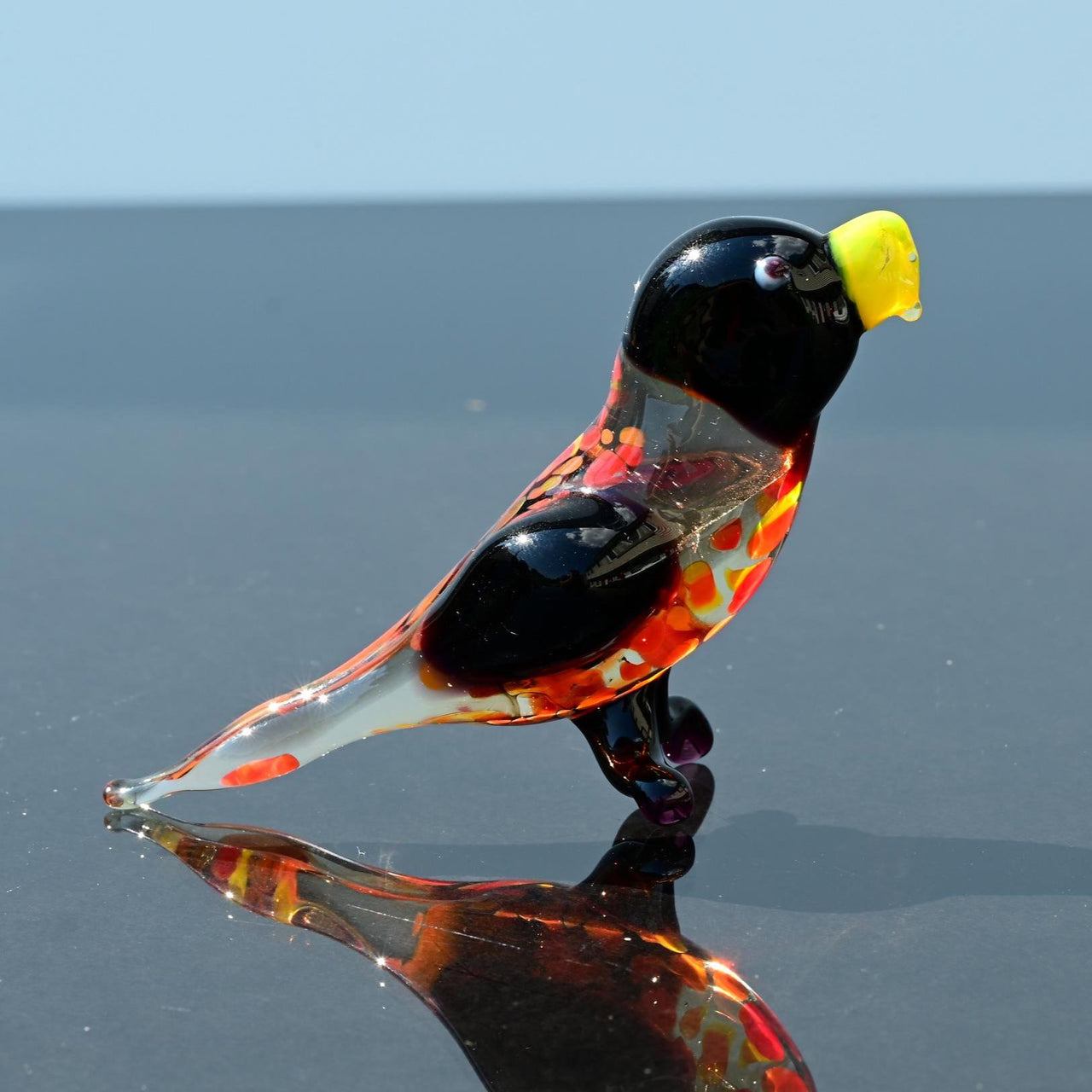 Orange Bird, Glass Bird Sculpture, Blown Glass Parrot Figurine, Gift for Bird Lovers, Parrot Statue, Bird Lover Gifts, Mothers Day Gifts