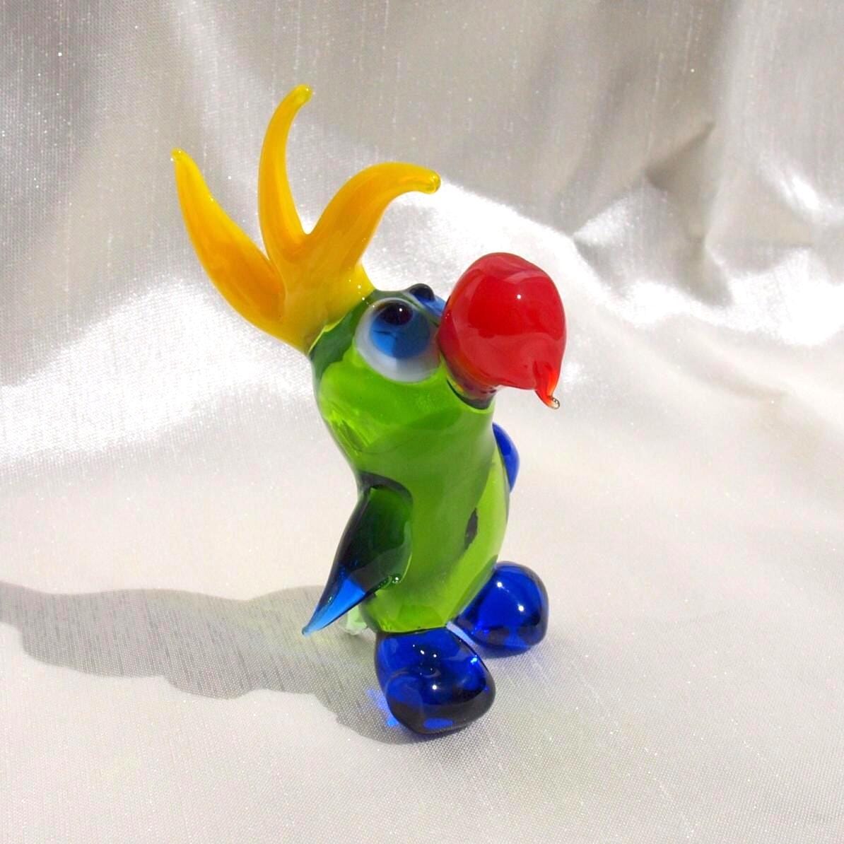 Green Parrot, Parrot Figurine, Glass Bird Sculpture, Gift for Bird Lovers, Blown Glass Bird Figurine, Glass Parrot, Blown Glass Animals Art