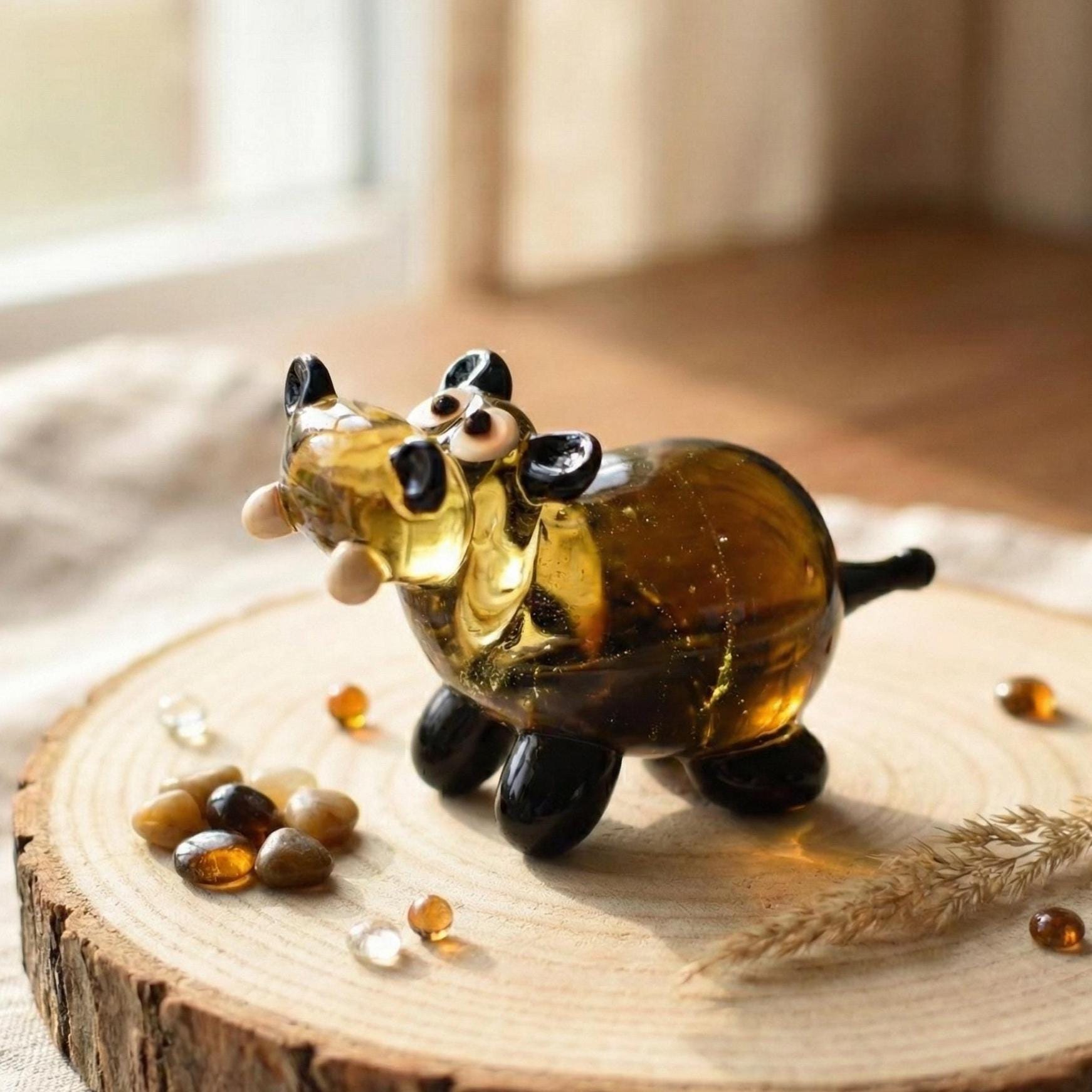 House Hippo Figurine, Tiny Glass Animals, Hippo Gifts, Hippopotamus, Mini Glass Animals, Safari Animals, Amber Glass Hippo, Miniature Animal