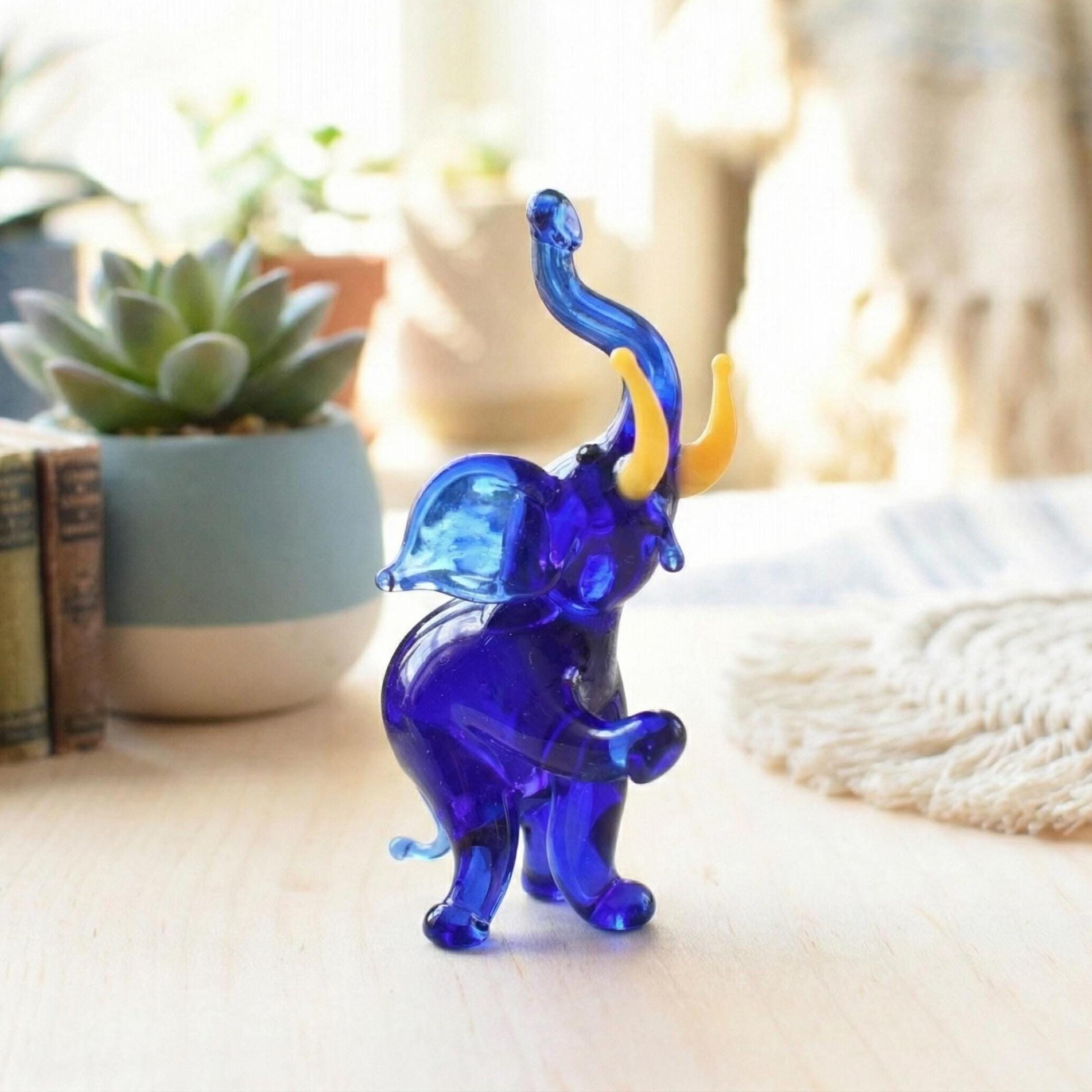 Elephant Statue, Elephant Sculpture, Blue Glass Elephant, Elephant Decor, Elephant Figurine, Elephant Gifts for Women, Glass Elephant, Art