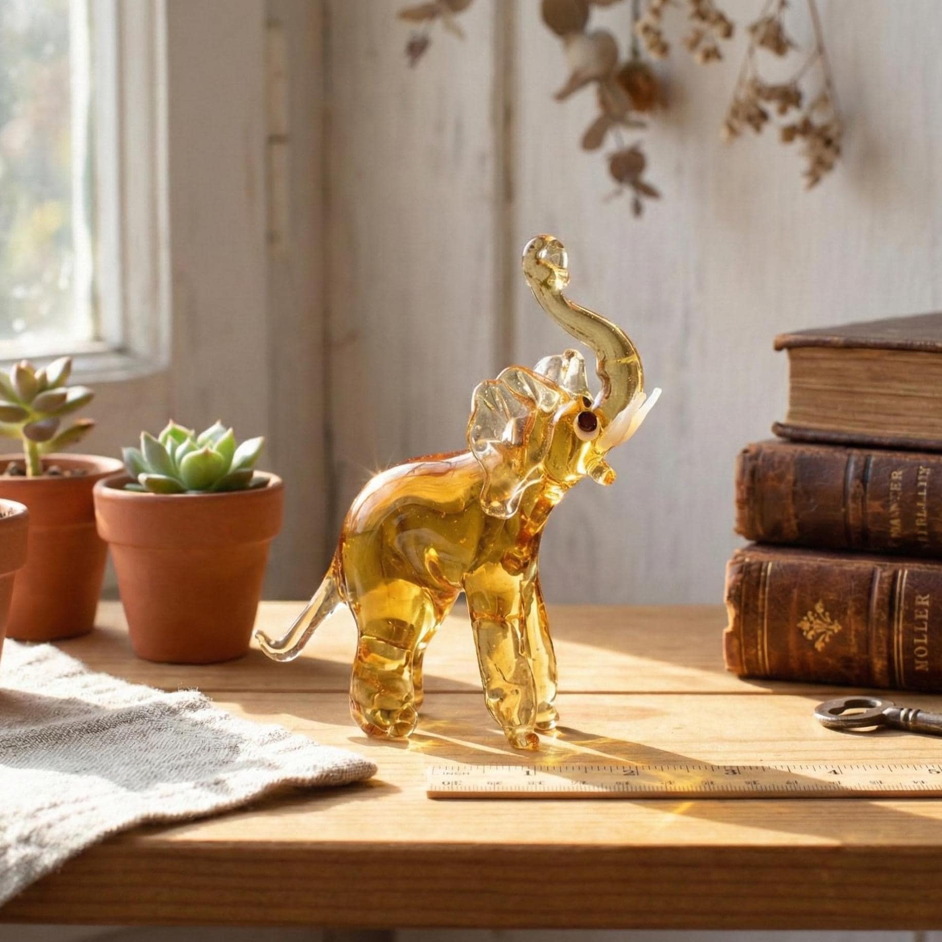 Blown Glass Animals, Glass Animal Figurines, Amber Glass Elephant, Elephant Gifts, Elephant Figurine, Tiny Glass Animals, Yellow, Decor