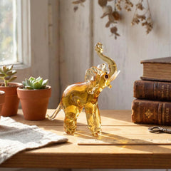Blown Glass Animals, Glass Animal Figurines, Amber Glass Elephant, Elephant Gifts, Elephant Figurine, Tiny Glass Animals, Yellow, Decor