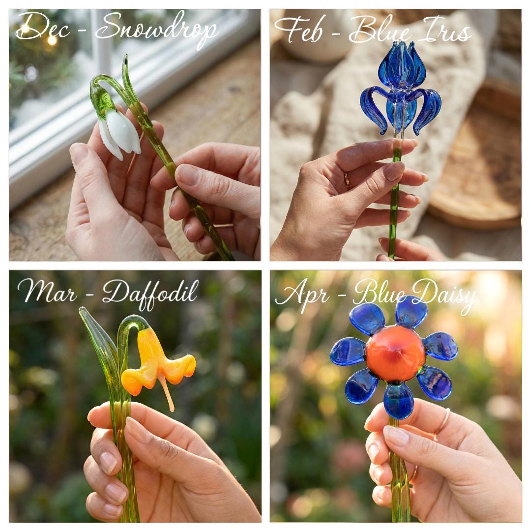 Glass Birth Month Flower, Birth Flower Bouquet, Birth Flower Gift for Mom, Birth Flower Glass, Grandmas Garden, Mothers Day Birthday Gifts