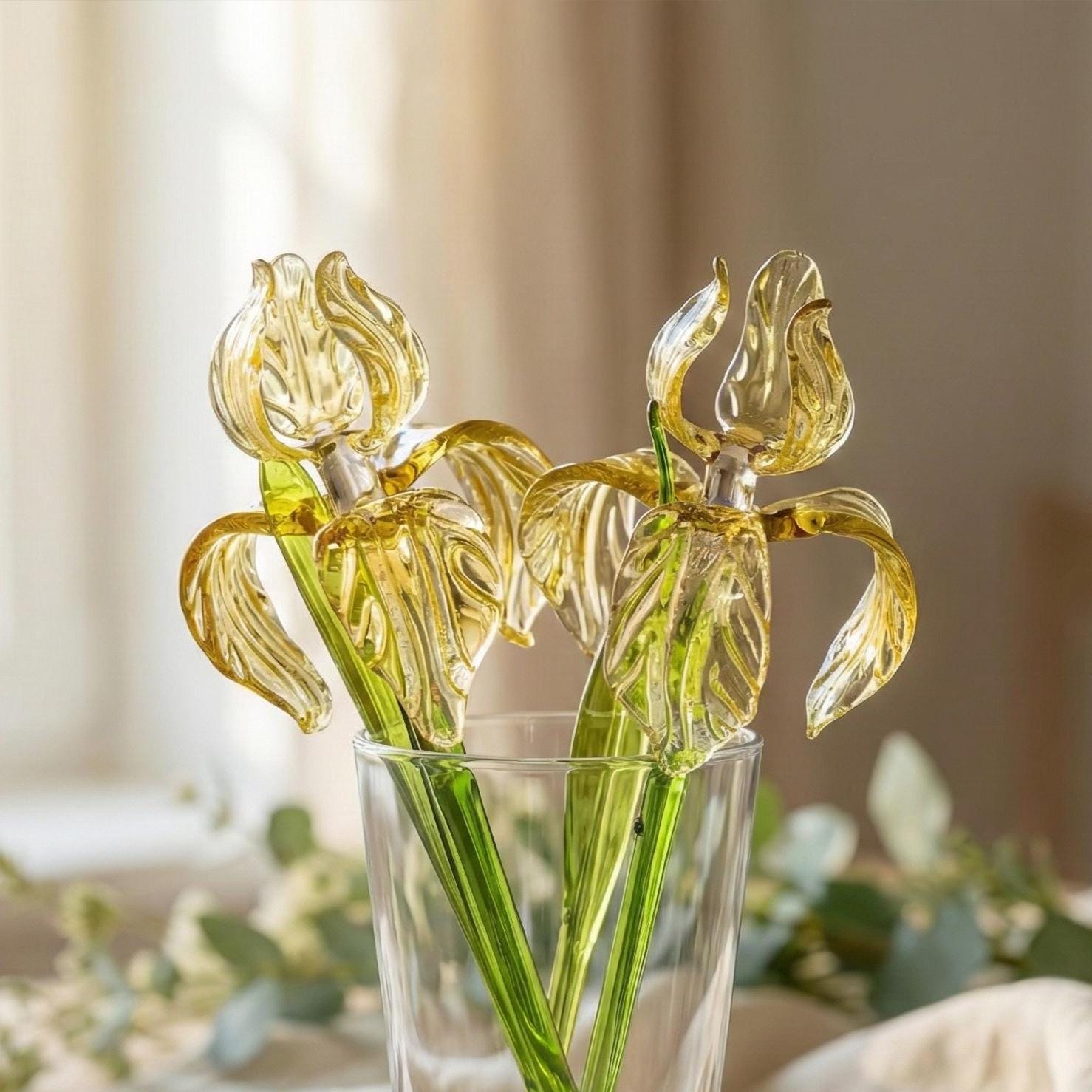 Glass Iris Gift, Blown Glass Flowers Bouquet, Glass Birth Month Flower Gift, Desk Decor, Forever Flowers, Mothers Day Gifts, Spring Decor