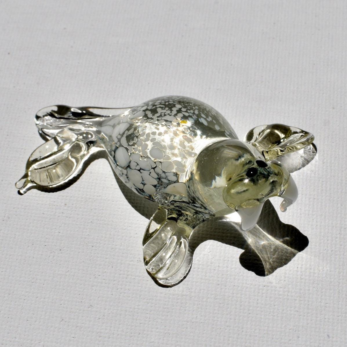 Glass Walrus Figurine, Blown Glass Animals, Coastal Decor, Miniature Glass Animals, Ocean Art, Spotted Walrus, Beach House Decor Gift