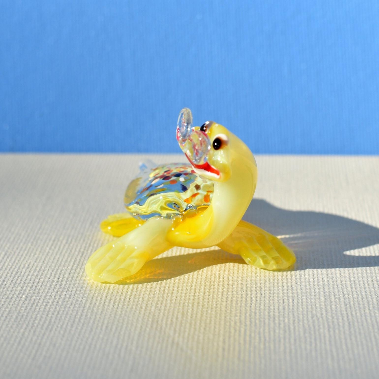 Turtle with Glasses, Librarian Gifts, Sea Turtle Gifts, Yellow Glass Turtle Figurine, Coastal Decor, Cute Glass Animals, Yellow Turtle