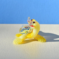 Turtle with Glasses, Librarian Gifts, Sea Turtle Gifts, Yellow Glass Turtle Figurine, Coastal Decor, Cute Glass Animals, Yellow Turtle