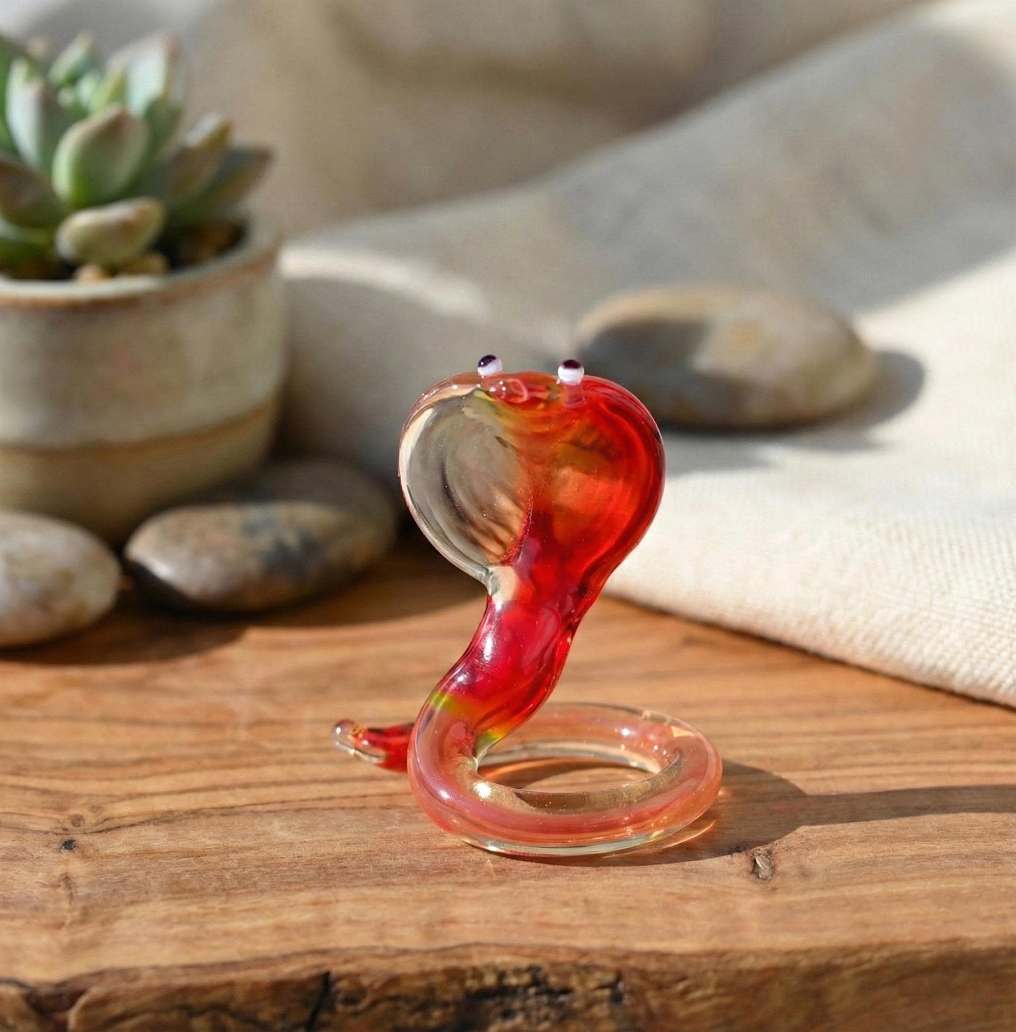Tiny Glass Animals, Glass Snake Charm Decor, Red Cobra, Year of the Snake, Miniature Glass Animals, Snake Art,