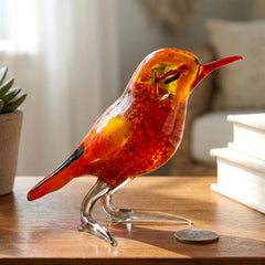 Handmade Orange Bird, Glass Bird Figurine, Bird Sculpture, Bird Decor, Bird Lover Gifts, Glass Bird, Bird Figurine, Bird Art, Glass Bird