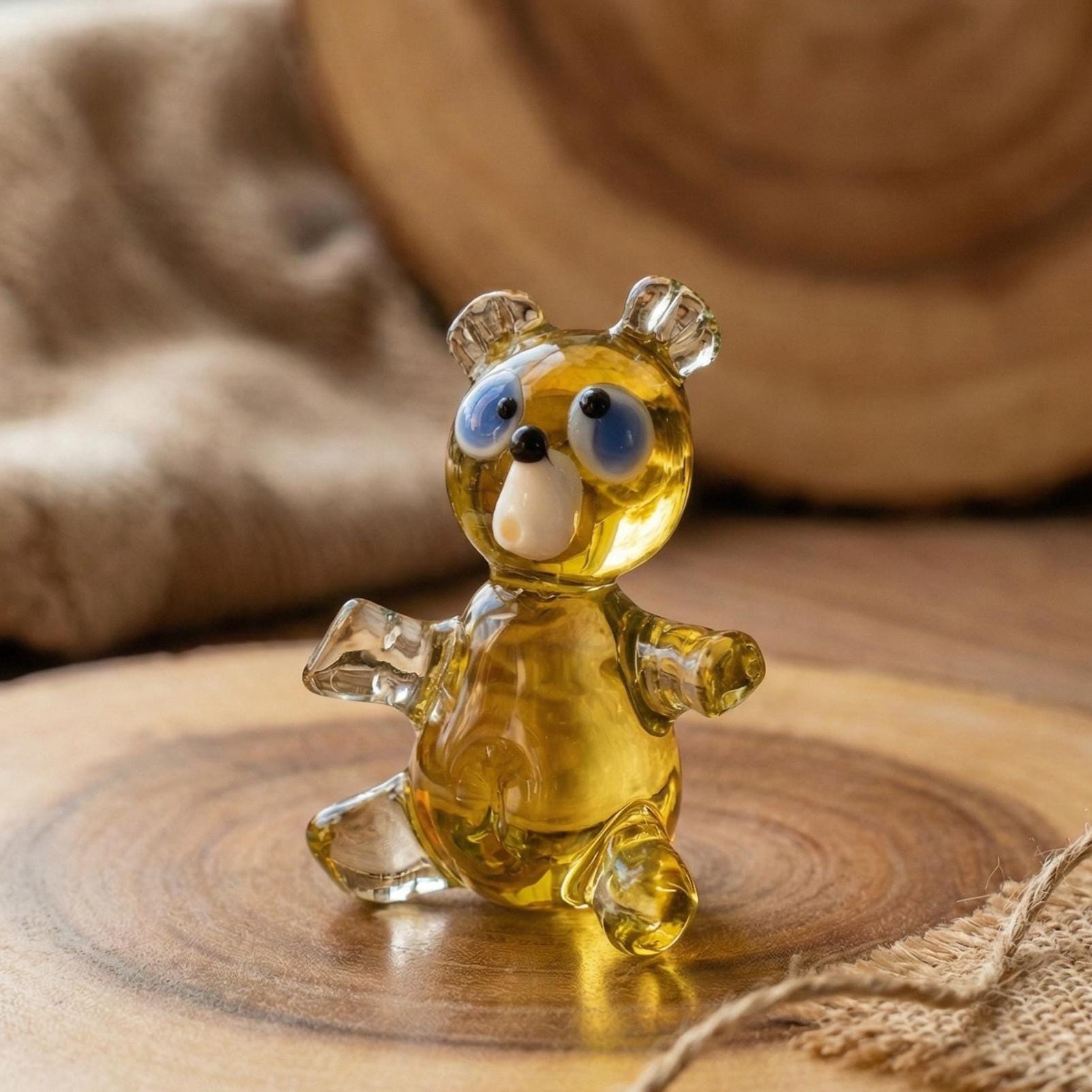 Glass Teddy Bear, Teddy Bear Decor, Glass Bear Figurine, Woodland Decor, Woodland Animal, Glass Sculpture, Glass Animals, Bear Figurine
