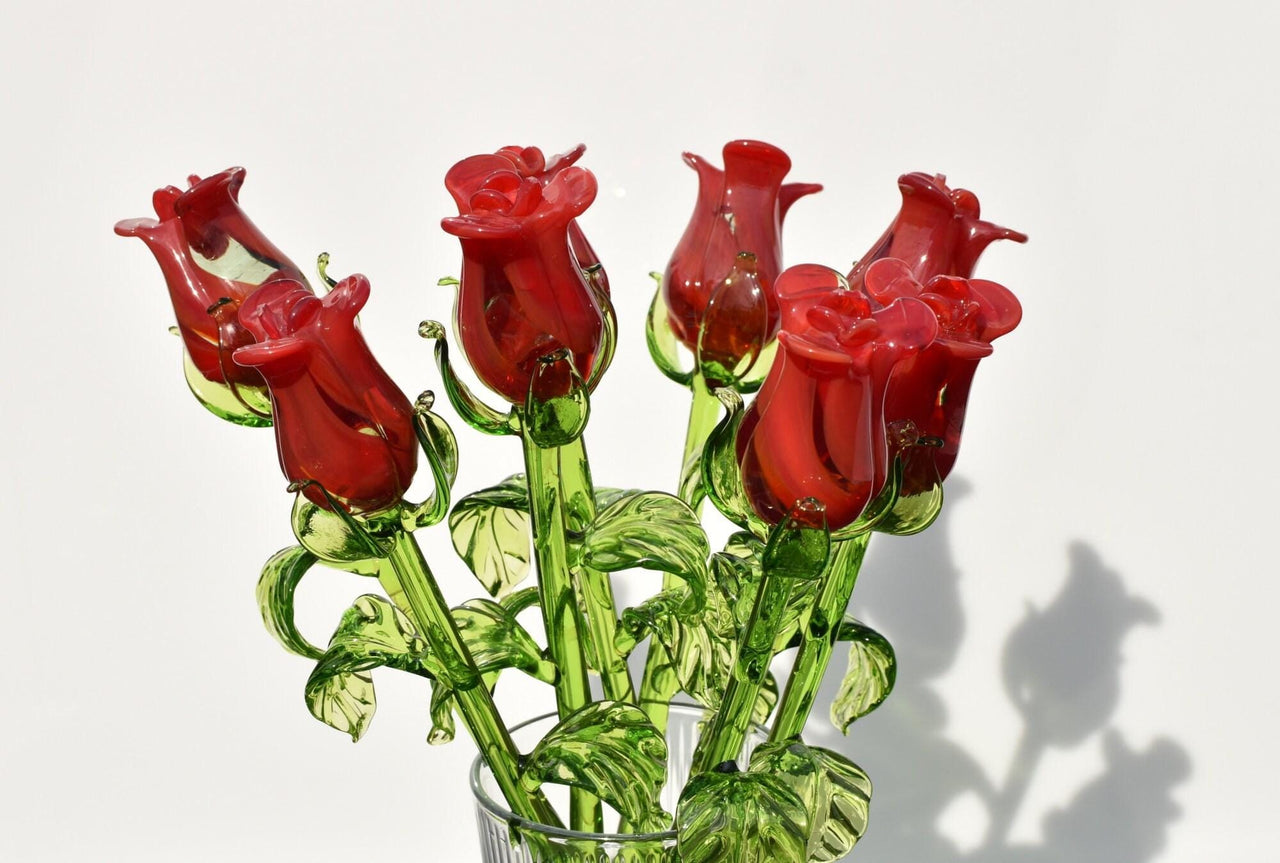 Glass Rose Gorgeous orange glass long stem Rose flower. Excellent addition to your Home Décor, unique gift. Each flower priced individually.