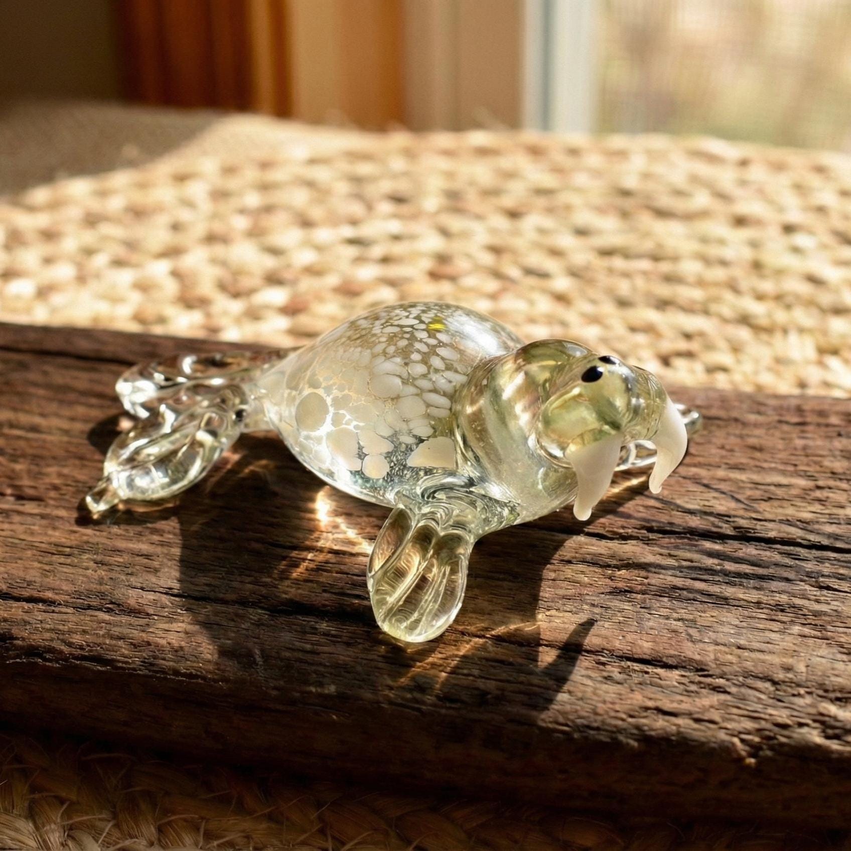 Glass Walrus Figurine, Blown Glass Animals, Coastal Decor, Miniature Glass Animals, Ocean Art, Spotted Walrus, Beach House Decor Gift