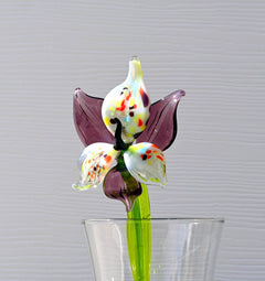 Red Glass Orchid Flower – Glass Flowers Mothers Day Gifts - Handblown Glass Orchid Stem – Gift for Mothers Day & Anniversaries
