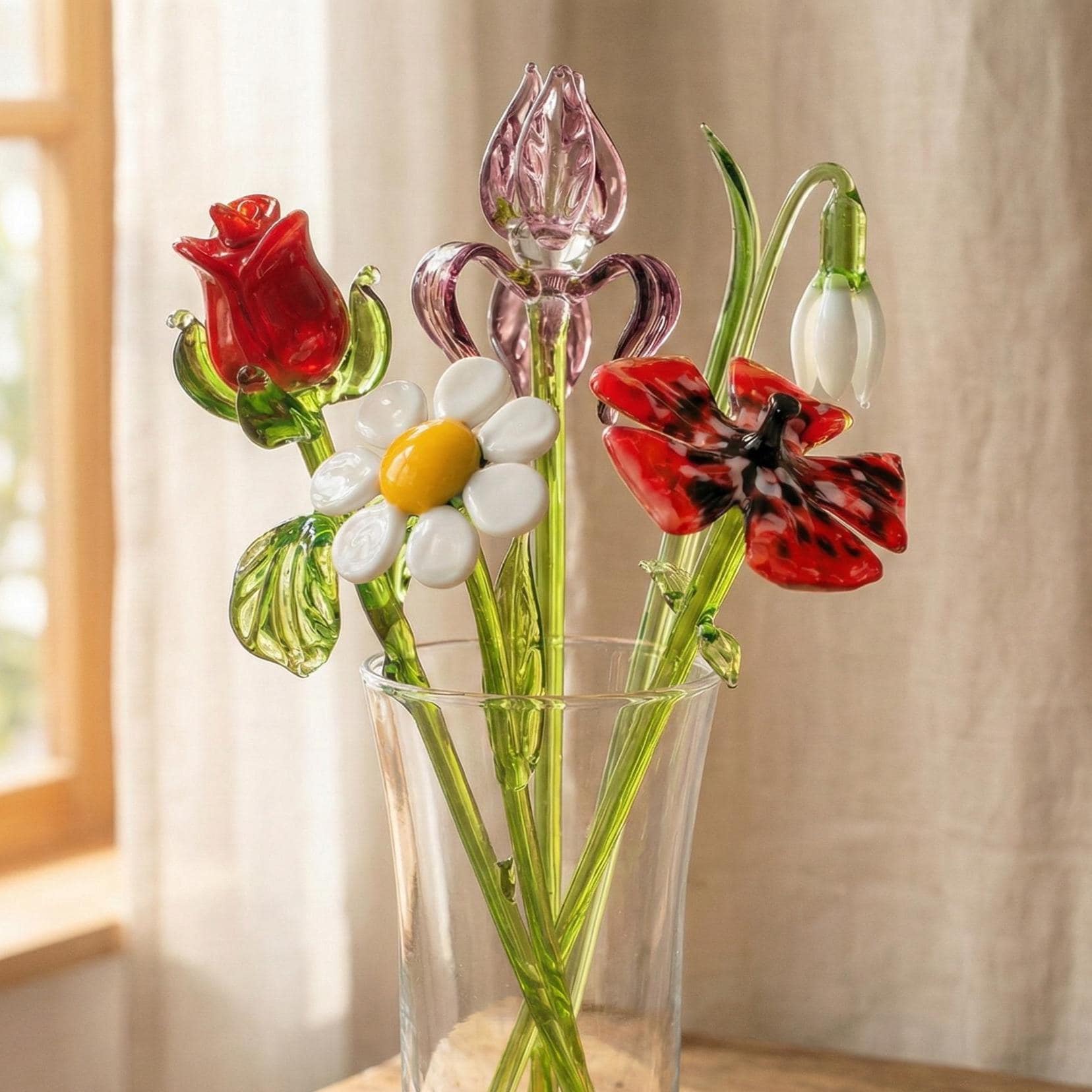 Glass Birth Month Flower, Birth Flower Bouquet, Birth Flower Gift for Mom, Birth Flower Glass, Grandmas Garden, Mothers Day Birthday Gifts
