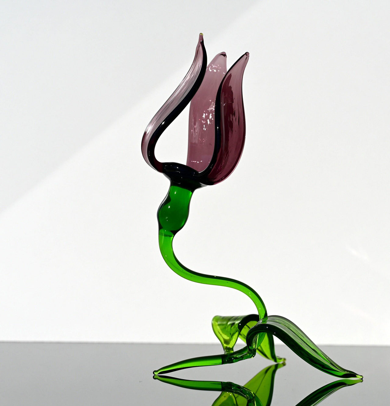 Glass Flower Sculpture, Glass Sculpture - Blown Red Glass Tulip - Glass Birth Month Flower with Stem - Mothers Gift for Her