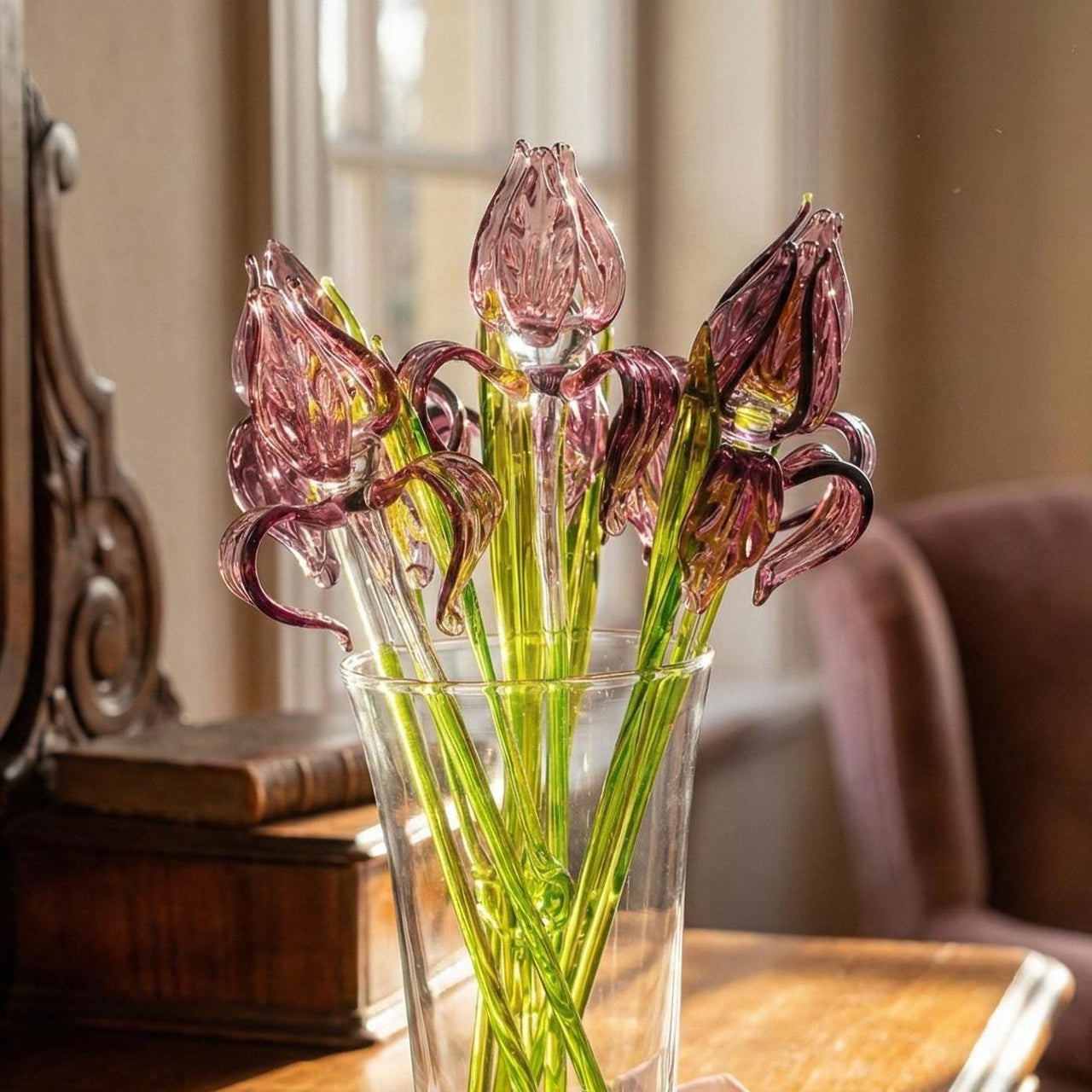 Glass Iris Flower, Purple Glass Flowers, Bearded Iris Gift, February Birth Flower Gift, Glass Birth Month Flower, Forever Flowers Glass Art