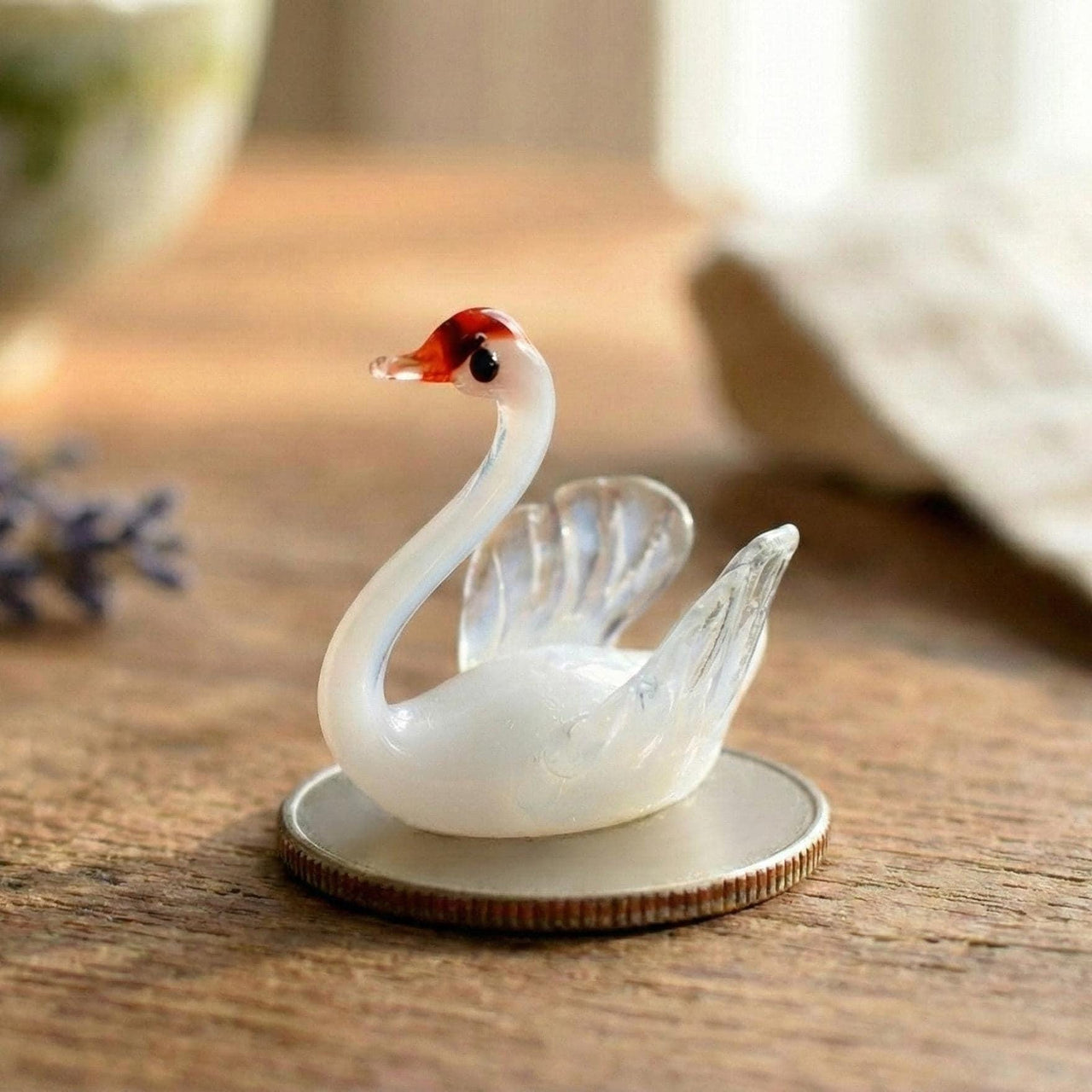 Black Swan, Swan Cake Topper, Tiny Glass Animals, Swan Figurine, Glass Swan, Swan Decor, Mini Glass Animals, Swan Gifts, Orange Beak
