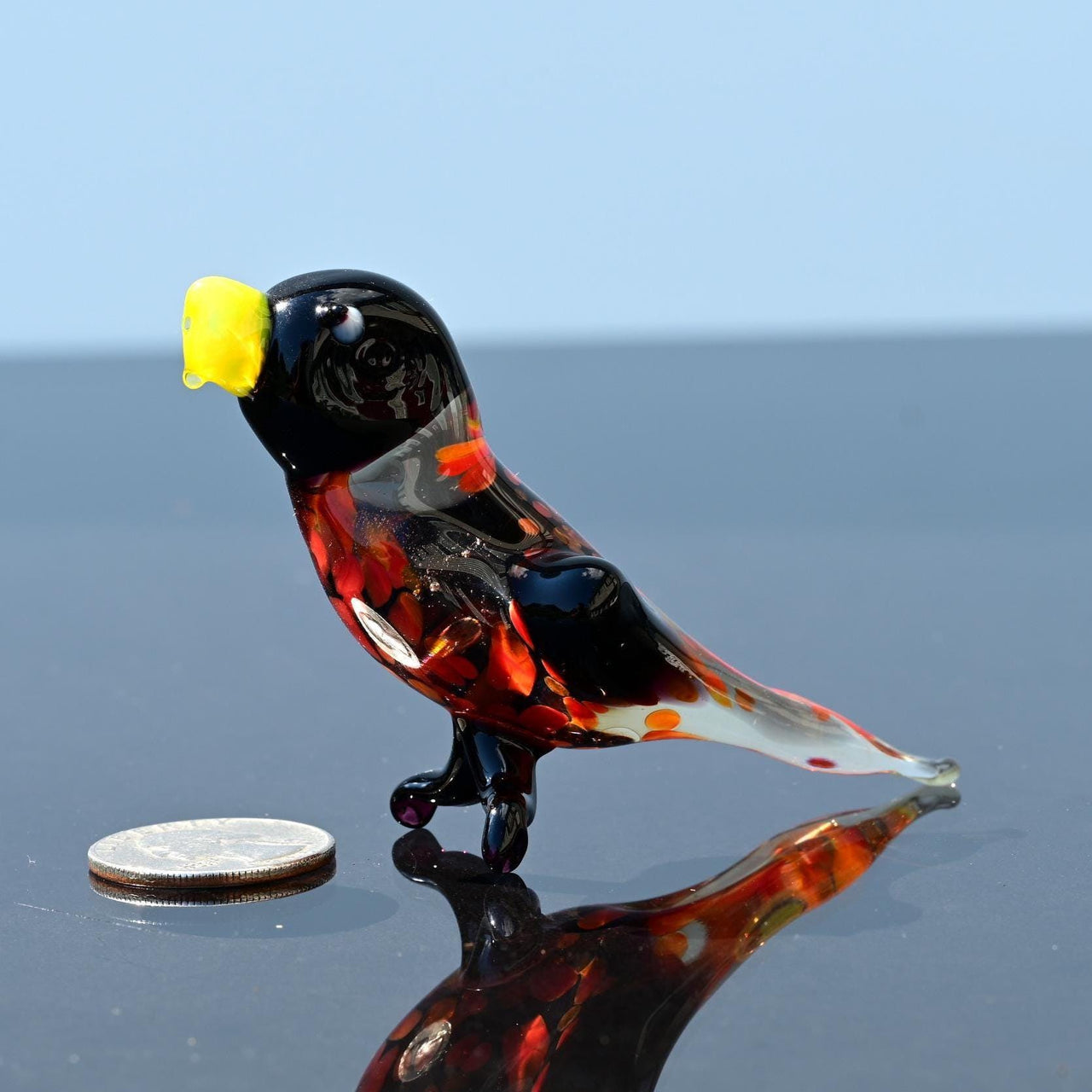 Orange Bird, Glass Bird Sculpture, Blown Glass Parrot Figurine, Gift for Bird Lovers, Parrot Statue, Bird Lover Gifts, Mothers Day Gifts
