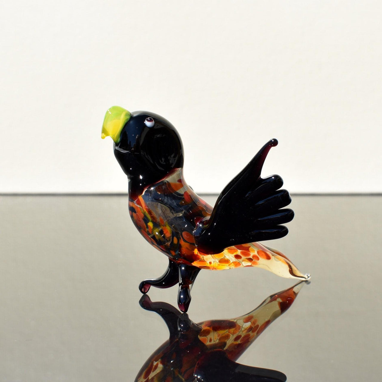 Orange Bird, Glass Bird Sculpture, Blown Glass Parrot Figurine, Gift for Bird Lovers, Parrot Statue, Bird Lover Gifts, Parrot Decor Art